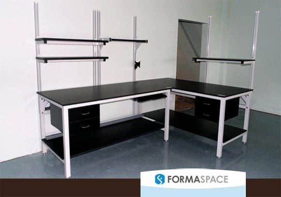 Corner laboratory workbench built by Formaspace for the new Antech Diagnostics reference laboratory in Orlando. Integrated pull drawers and shelving systems are shown. Formaspace offers the longest guarantee in the industry: a full twelve years, even if you use it 24-7 with three shifts working around the clock. Corner laboratory workbench built by Formaspace for the new Antech Diagnostics reference laboratory in Orlando. Integrated pull drawers and shelving systems are shown. Formaspace offers the longest guarantee in the industry: a full twelve years, even if you use it 24-7 with three shifts working around the clock.