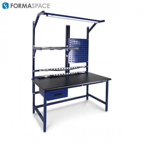 workbench with pull-out shelves and a storage unit