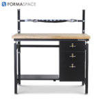 industrial workstation with maple top lockable drawers