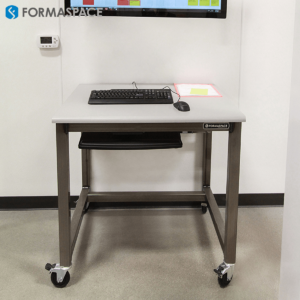 small computer workstation with casters