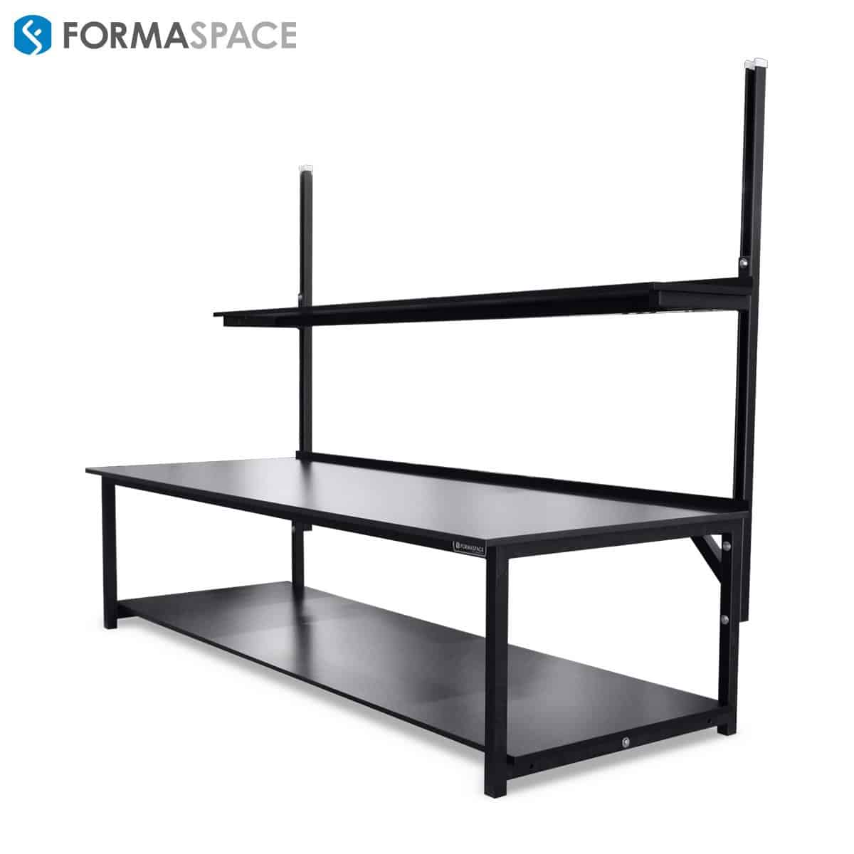 large phenolic workbench with upper shelves
