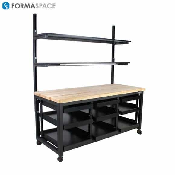 workbench with under mount pull out shelves