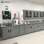 casework with black epoxy pegboard