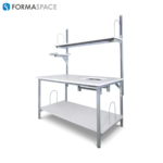 white industrial workbench with scale cut out