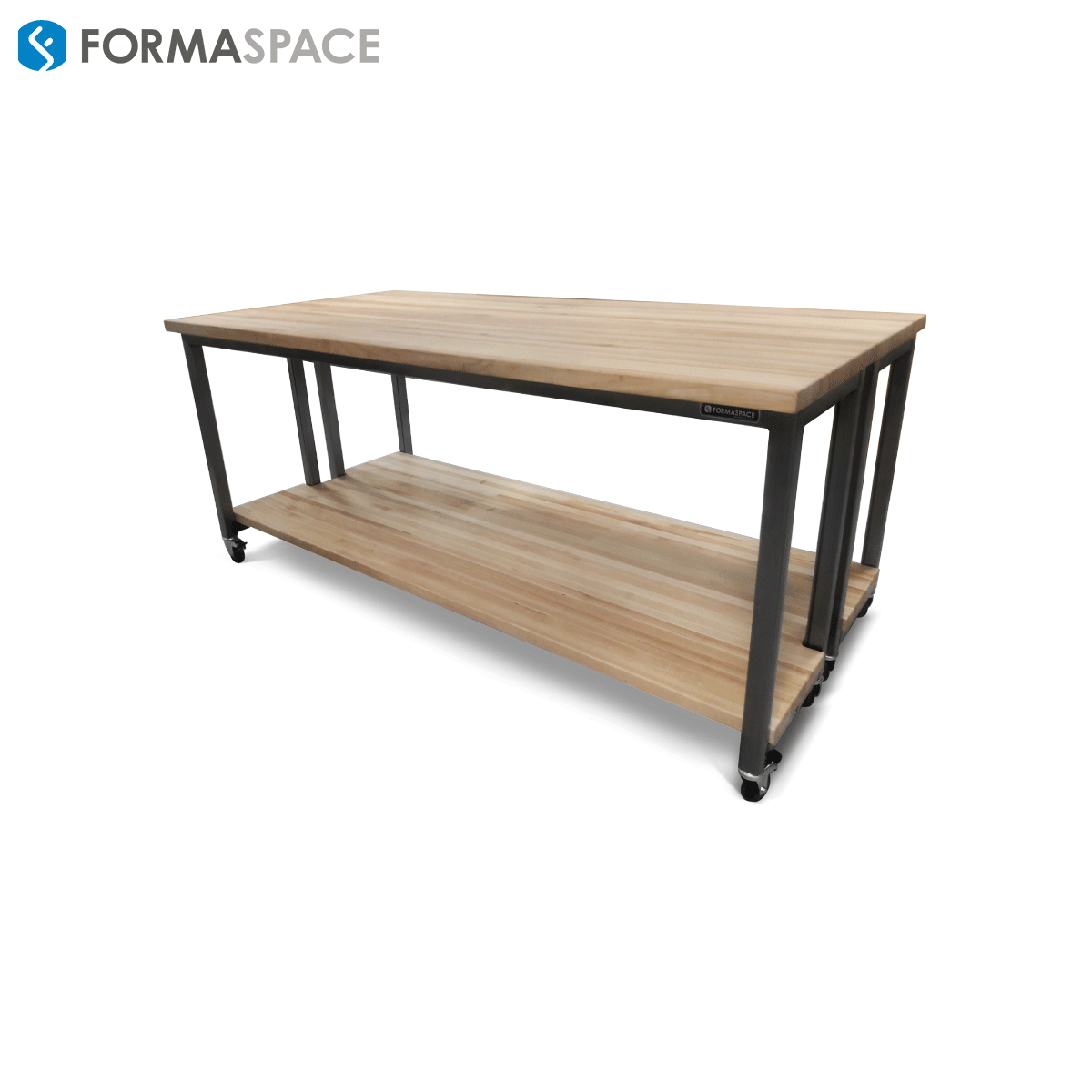 Large Mobile Maple-Top Island with Lower Shelf