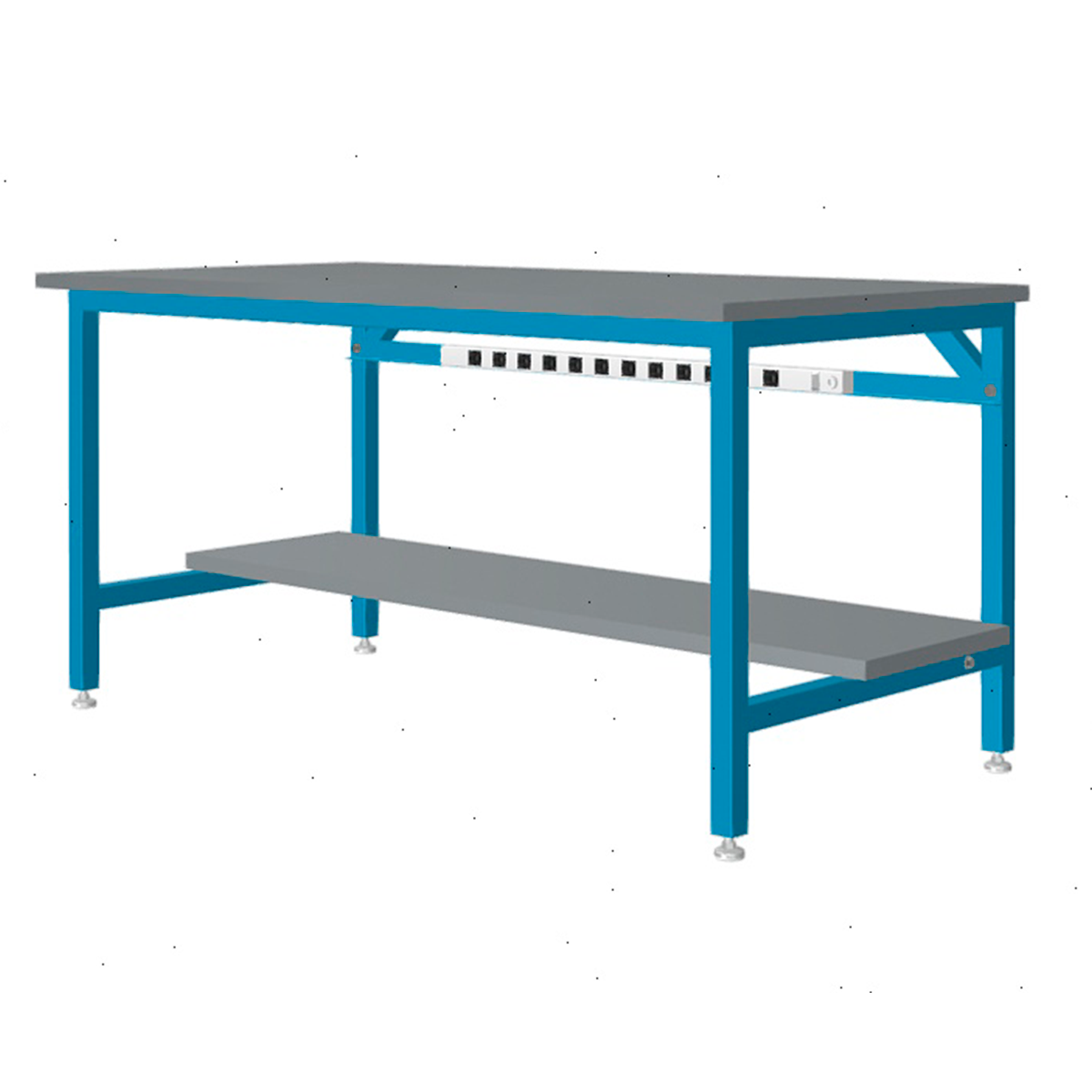 Formaspace Basix 54”x30”x30” Workstation in Blue Finish with 12 Integrated Outlets, Gray Laminate Top & Gray Laminate Lower Half Shelf - Image 2