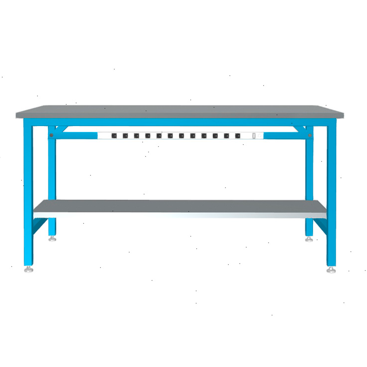 Formaspace Basix 54”x30”x30” Workstation in Blue Finish with 12 Integrated Outlets, Gray Laminate Top & Gray Laminate Lower Half Shelf - Image 3
