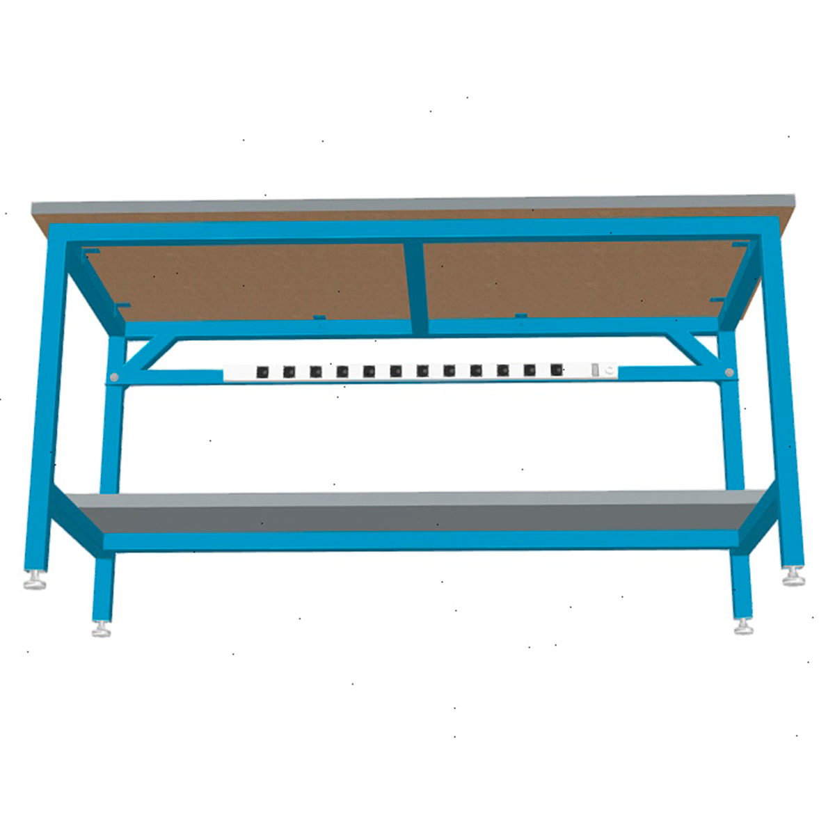 Formaspace Basix 54”x30”x30” Workstation in Blue Finish with 12 Integrated Outlets, Gray Laminate Top & Gray Laminate Lower Half Shelf - Image 4