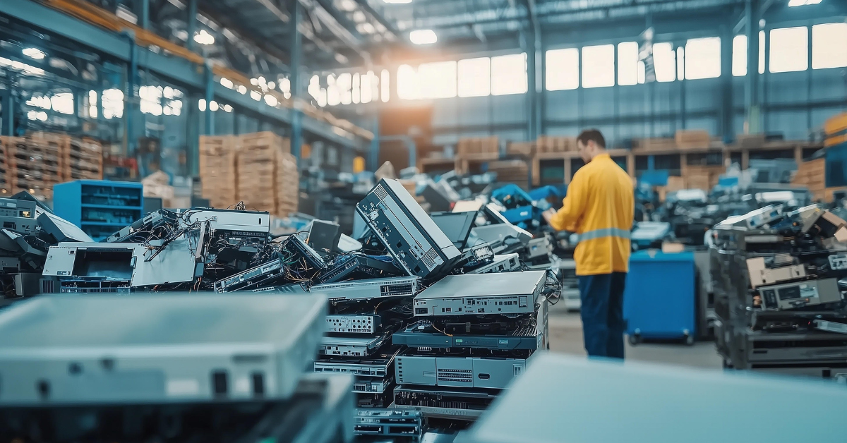 Manufacturing Worker Discarding Electronic Devices