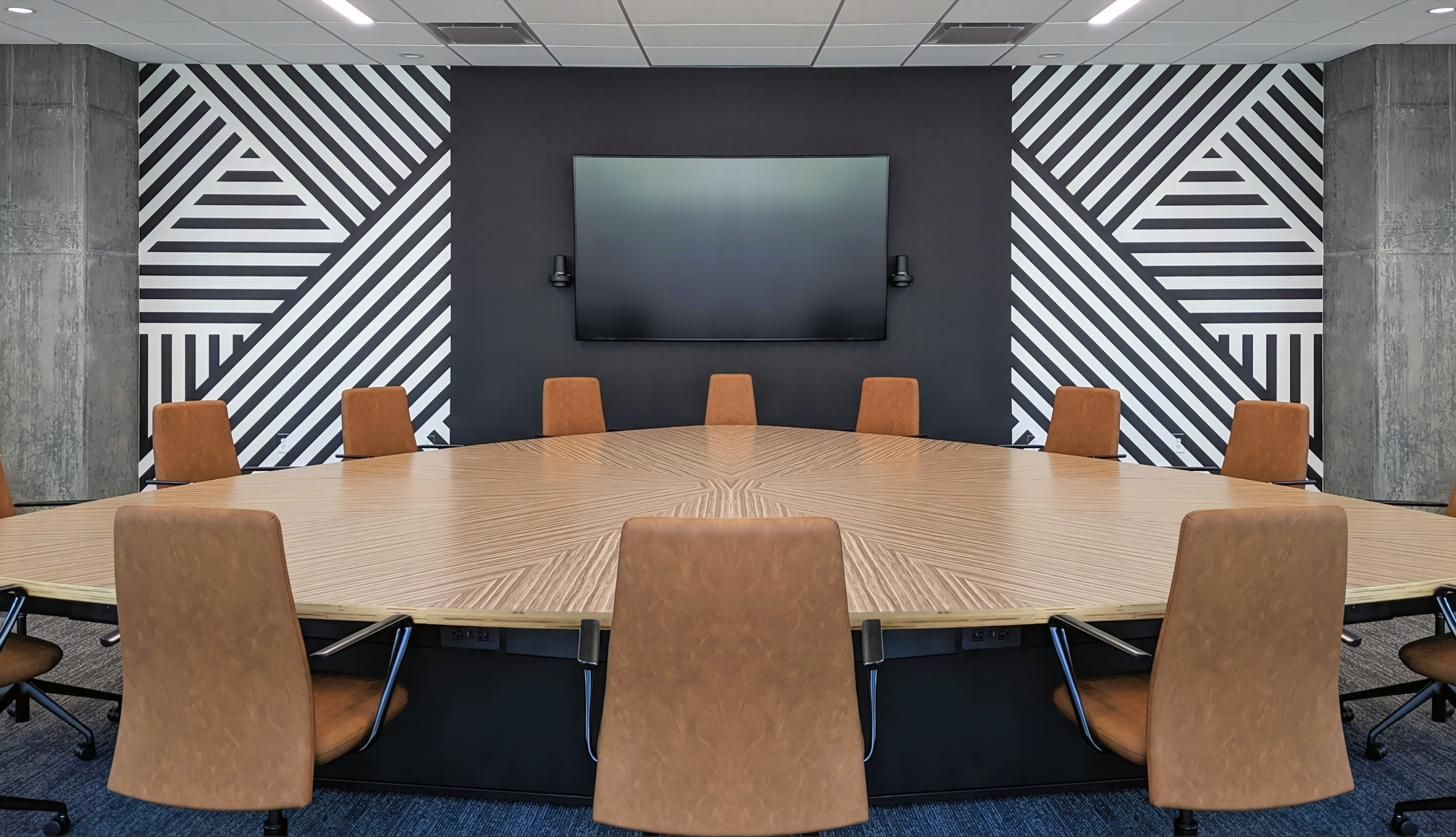 Custom guitar-pick shaped conference table