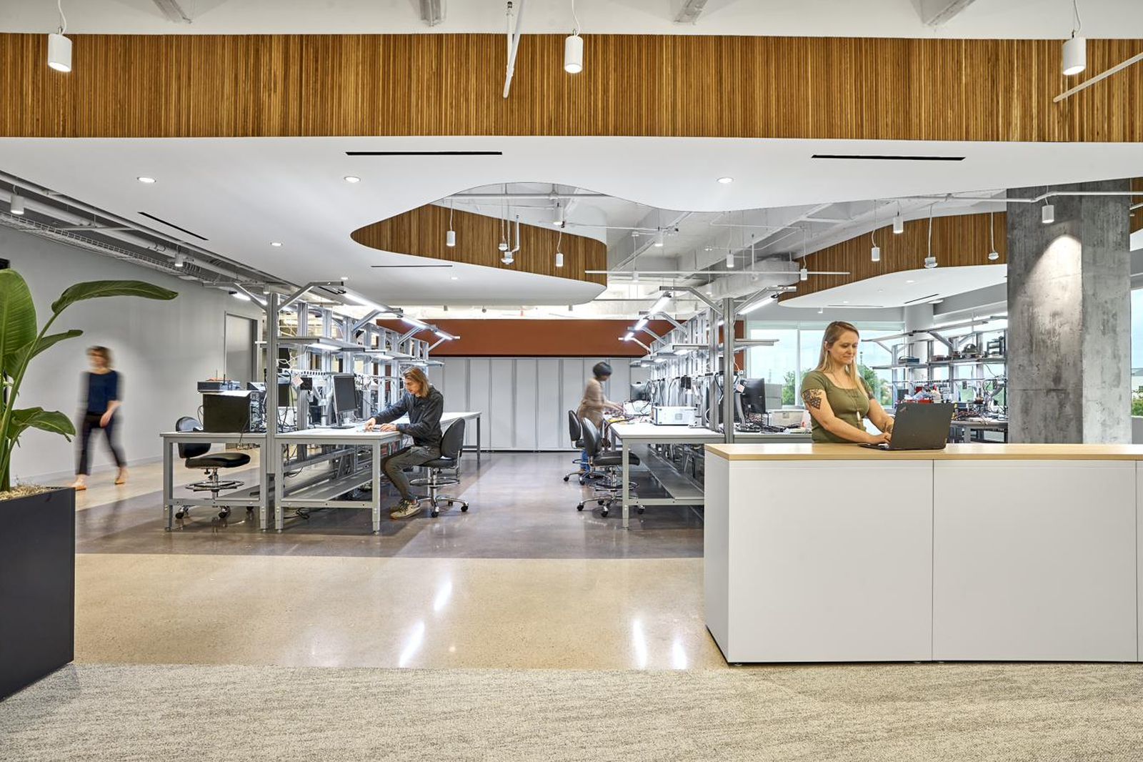 National Instruments engineering lab with ESD-safe workstations